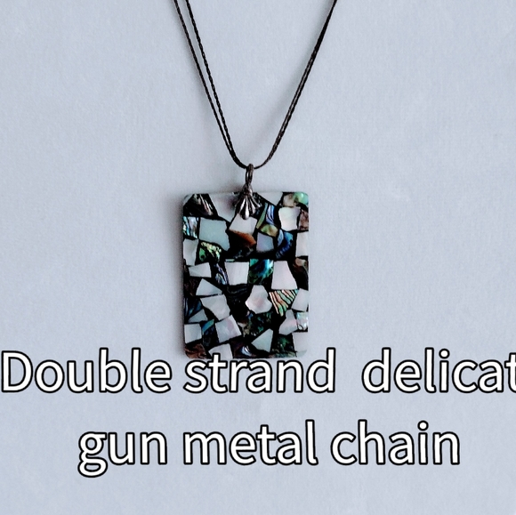 Double Strand Delicate Gun Metal Whisper Chain with Mother of Pearl Pendant - Picture 4 of 6